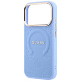 Husă pentru iPhone 17 Pro Max / iPhone 18 Pro Max, Guess Saffiano Peony & Ring MagSafe, Bleu