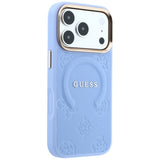 Husă pentru iPhone 17 Pro Max / iPhone 18 Pro Max, Guess Saffiano Peony & Ring MagSafe, Bleu