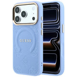 Husă pentru iPhone 17 Pro Max / iPhone 18 Pro Max, Guess Saffiano Peony & Ring MagSafe, Bleu