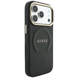 Husă pentru iPhone 17 Pro / iPhone 18 Pro, Guess Saffiano Peony & Ring MagSafe, Neagră