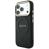 Husă pentru iPhone 17 Pro / iPhone 18 Pro, Guess Saffiano Peony & Ring MagSafe, Neagră