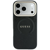 Husă pentru iPhone 17 Pro Max / iPhone 18 Pro Max, Guess Saffiano Peony & Ring MagSafe, Neagră