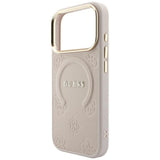 Husă pentru iPhone 17 Pro / iPhone 18 Pro, Guess Saffiano Peony & Ring MagSafe, Roz