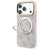 Husă cu inel magnetic pentru iPhone 17 Pro Max / iPhone 18 Pro Max, Guess Ring Stand Classic Logo MagSafe, Roz