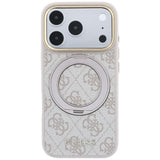 Husă cu inel magnetic pentru iPhone 17 Pro Max / iPhone 18 Pro Max, Guess Ring Stand Classic Logo MagSafe, Roz