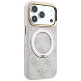 Husă cu inel magnetic pentru iPhone 17 Pro Max / iPhone 18 Pro Max, Guess Ring Stand Classic Logo MagSafe, Roz