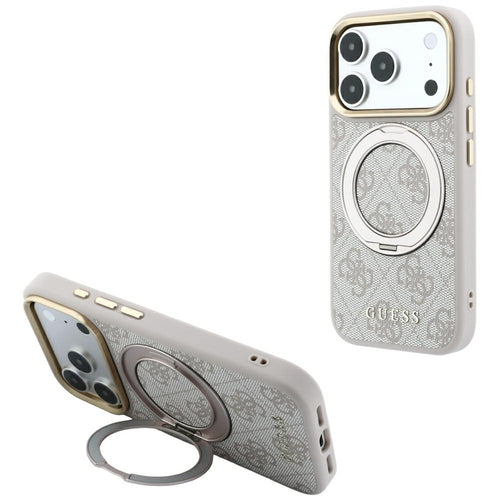 Husă cu inel magnetic pentru iPhone 17 Pro Max / iPhone 18 Pro Max, Guess Ring Stand Classic Logo MagSafe, Roz