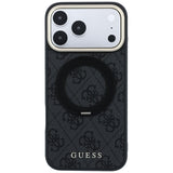 Husă pentru iPhone 17 Pro / iPhone 18 Pro, Guess Ring Stand Classic Logo MagSafe, Neagră