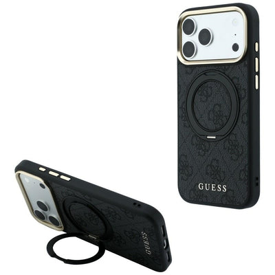 Husă pentru iPhone 17 Pro / iPhone 18 Pro, Guess Ring Stand Classic Logo MagSafe, Neagră