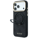 Husă pentru iPhone 17 Pro / iPhone 18 Pro, Guess Ring Stand Classic Logo MagSafe, Neagră
