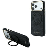 Husă pentru iPhone 17 Pro Max / iPhone 18 Pro Max, Guess Ring Stand Classic Logo MagSafe, Neagră