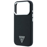 Husă pentru iPhone 17 Pro / iPhone 18 Pro, Guess Grained Triangle Logo MagSafe, Neagră