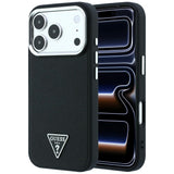 Husă pentru iPhone 17 Pro / iPhone 18 Pro, Guess Grained Triangle Logo MagSafe, Neagră