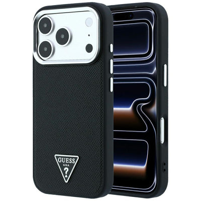 Husă pentru iPhone 17 Pro / iPhone 18 Pro, Guess Grained Triangle Logo MagSafe, Neagră
