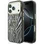 Husă pentru iPhone 17 Pro / iPhone 18 Pro, Guess Zebra Glitter Triangle Logo MagSafe, Argintie