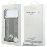 Husă pentru iPhone 17 Pro / iPhone 18 Pro, Guess Leather 4G Stripe Round Classic Logo MagSafe, Maro