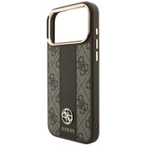 Husă pentru iPhone 17 Pro Max / iPhone 18 Pro Max, Guess Leather 4G Stripe Round Classic Logo MagSafe, Maro