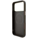 Husă pentru iPhone 17 Pro Max / iPhone 18 Pro Max, Guess Leather 4G Stripe Round Classic Logo MagSafe, Maro