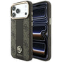 Husă pentru iPhone 17 Pro Max / iPhone 18 Pro Max, Guess Leather 4G Stripe Round Classic Logo MagSafe, Maro