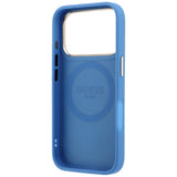 Husă pentru iPhone 17 Pro Max / iPhone 18 Pro Max, Guess Leather 4G Stripe Round Classic Logo MagSafe, Albastră