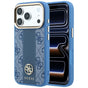 Husă pentru iPhone 17 Pro Max / iPhone 18 Pro Max, Guess Leather 4G Stripe Round Classic Logo MagSafe, Albastră