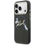 Husă pentru iPhone 18 Pro, Karl Lagerfeld IML Choupette and Karl Script Logo MagSafe, Neagră