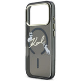 Husă pentru iPhone 18 Pro, Karl Lagerfeld IML Choupette and Karl Script Logo MagSafe, Neagră