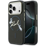 Husă pentru iPhone 18 Pro, Karl Lagerfeld IML Choupette and Karl Script Logo MagSafe, Neagră