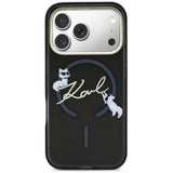 Husă pentru iPhone 18 Pro, Karl Lagerfeld IML Choupette and Karl Script Logo MagSafe, Neagră