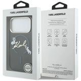 Husă pentru iPhone 18 Pro, Karl Lagerfeld IML Choupette and Karl Script Logo MagSafe, Neagră