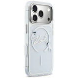 Husa pentru iPhone 17 Pro / iPhone 18 Pro, Karl Lagerfeld IML Choupette and Karl Script Logo MagSafe, Transparentă