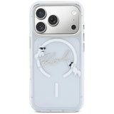 Husa pentru iPhone 17 Pro / iPhone 18 Pro, Karl Lagerfeld IML Choupette and Karl Script Logo MagSafe, Transparentă