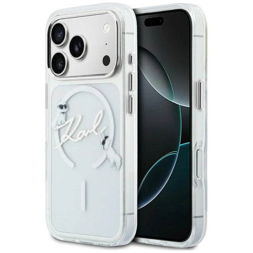Husă pentru iPhone 17 Pro Max / iPhone 18 Pro Max, Karl Lagerfeld IML Choupette and Karl Script Logo MagSafe, Transparentă