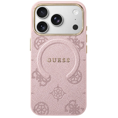 Husă pentru iPhone 17 Pro Max / iPhone 18 Pro Max, Guess 4G Embossed Ring Classic Logo MagSafe, Roz