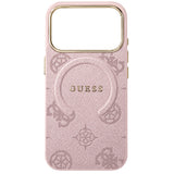 Husă pentru iPhone 17 Pro Max / iPhone 18 Pro Max, Guess 4G Embossed Ring Classic Logo MagSafe, Roz