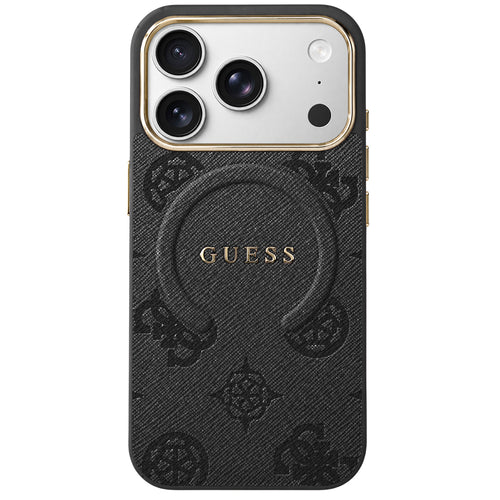 Husă pentru iPhone 17 Pro / iPhone 18 Pro, Guess 4G Embossed Ring Classic Logo MagSafe, Neagră