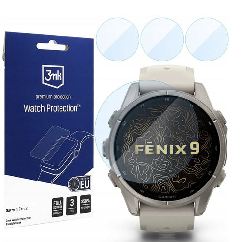 Folie pentru Garmin Fenix 9 43mm, 3mk FlexibleGlass, set 3 bucăți, Transparentă