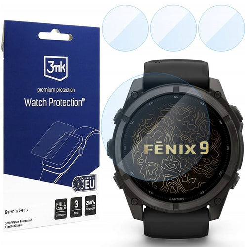 Folie pentru Garmin Fenix 9 51mm, 3mk FlexibleGlass, set 3 bucăți, Transparentă