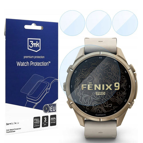 Folie pentru Garmin Fenix 9 Pro 43mm, 3mk FlexibleGlass, set 3 bucăți, Transparentă