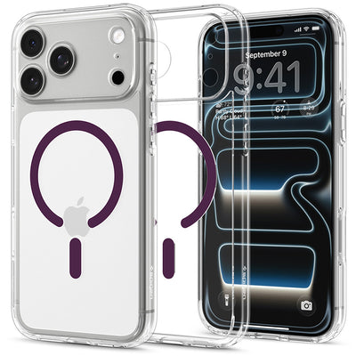 Husă pentru iPhone 17 Pro / iPhone 18 Pro, Spigen Ultra Hybrid MagSafe, Transparentă / Vișinie