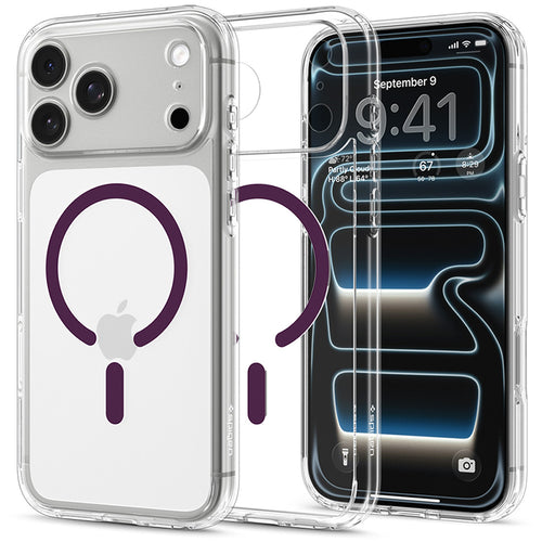 Husă pentru iPhone 17 Pro / iPhone 18 Pro, Spigen Ultra Hybrid MagSafe, Transparentă / Vișinie