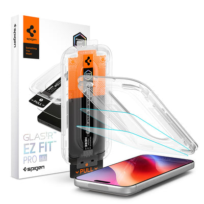 Folie telefon pentru iPhone 16 Pro Max / iPhone 17 Pro Max / iPhone 18 Pro Max, Spigen Glas.tR EZ-FIT Pro HD, set 2 bucăți, Transparentă
