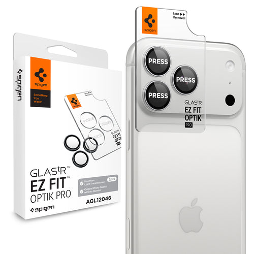 Folie pentru camera iPhone 18 Pro / iPhone 18 Pro Max, Spigen Optik.tR EZ Fit Pro, set 2 bucăți, Argintie