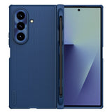 Husă pentru Samsung Galaxy Z Fold7, Nillkin Super Frosted Shield Fold Magnetic Pen Holder, Albastră
