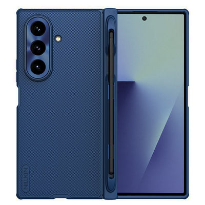 Husă pentru Samsung Galaxy Z Fold7, Nillkin Super Frosted Shield Fold Magnetic Pen Holder, Albastră
