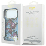 Husă pentru iPhone 17 Pro Max / iPhone 18 Pro Max, Guess IML Glitter Blossom Roses MagSafe, Albastru deschis