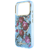 Husă pentru iPhone 17 Pro Max / iPhone 18 Pro Max, Guess IML Glitter Blossom Roses MagSafe, Albastru deschis