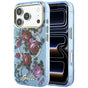 Husă pentru iPhone 17 Pro / iPhone 18 Pro, Guess IML Glitter Blossom Roses MagSafe, Albastru deschis