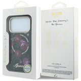 Husă pentru iPhone 17 Pro / iPhone 18 Pro, Guess IML Glitter Blossom Roses MagSafe, Neagră