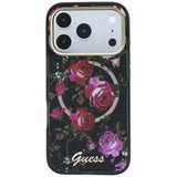 Husă pentru iPhone 17 Pro / iPhone 18 Pro, Guess IML Glitter Blossom Roses MagSafe, Neagră